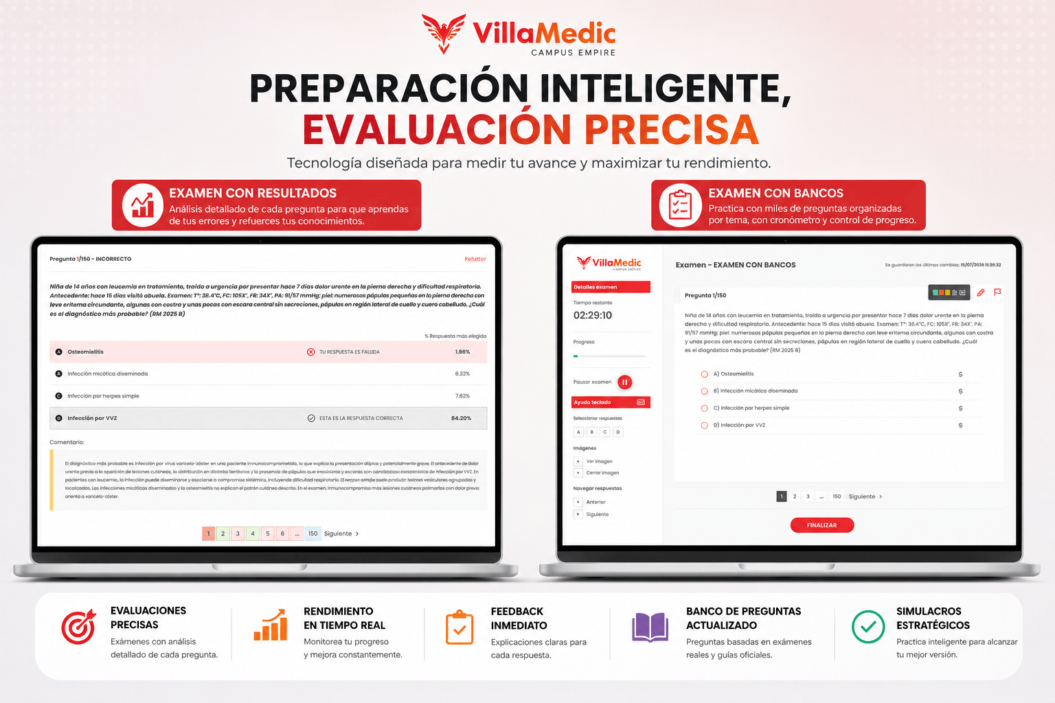 Banco de exámenes actualizados constantemente de VillaMedic